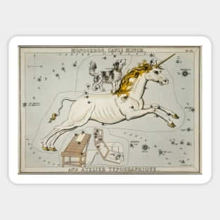 astronomy astrology chart dog on unicorn constellation Sticker